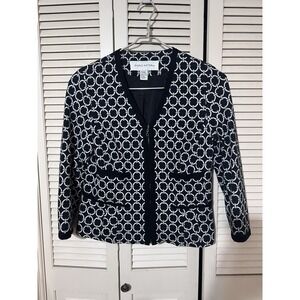 Doncaster Geometric Design Cotton Blend  Black And White Zip up Jacket Sz 14